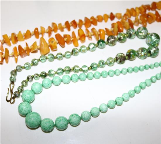 Amber necklace, Murano necklace & another(-)